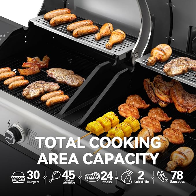 Royal Gourmet ZH3002N Propane Gas and Charcoal Grill Combo, Dual Fuel BBQ Grill with 2 Side Shelves for Outdoor Patio Garden Backyard Barbecue, 20,000 BTUs, Silver & Black
