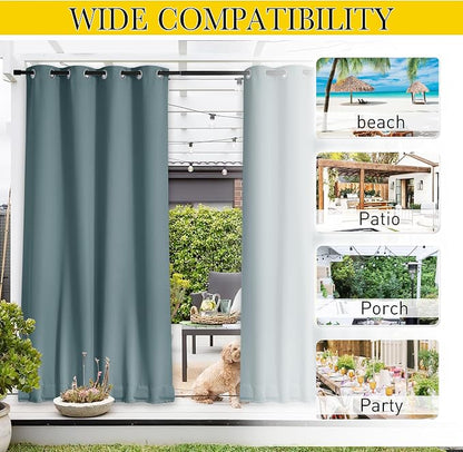 NICETOWN 2 Panels Thermal Outdoor Curtains Windproof W52xL72 Greyish Blue | - Image 8
