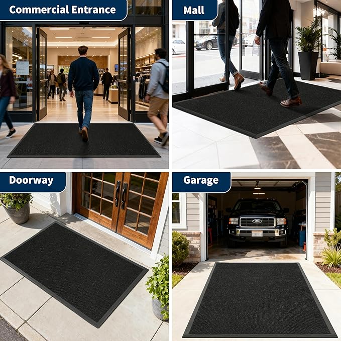 2' X 16' Commercial Outdoor Doormats Customized Sizes,Thick Heavy Duty Rubber Door Mat Indoor Outside, 0.35" Low Profile All-Weather Waterproof Matt for Garage Floor Patio Porch Entrance Entryway