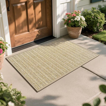 Front Door Mat 24"x35", Heavy Duty Waterproof Dirt Trapping Non-Slip Doormats, Low Profile Entrance Mats for Front Indoor/Outdoor, Brown