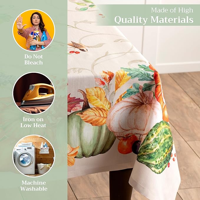 Maison d' Hermine Table Cloth Rectangle Table 100% Cotton 70 x 90 Inches Fall Tablecloth Reusable Everyday Use for Thanksgiving Christmas Decorations Dining Farmhouse Party (Lumina)