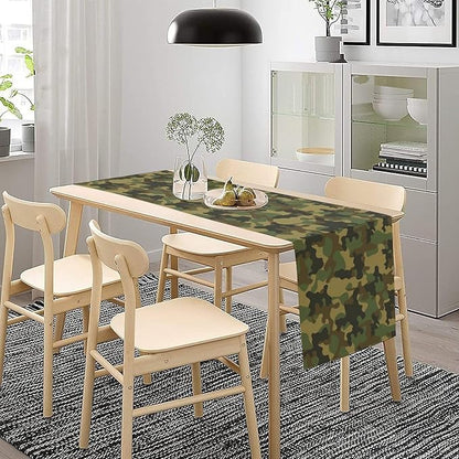 Camo Table Runner, Military Camouflage Coast Guard Force Soldier Hunting Themed Table Runner for Holiday Birthday Party Home Kitchen 13x90in