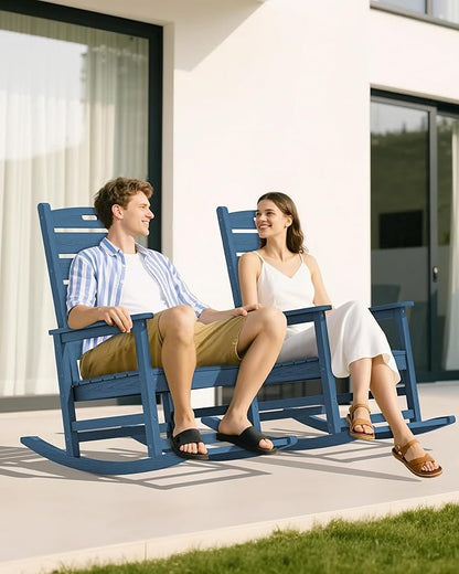 SERWALL Outdoor Rocking Chair Set of 4, Oversized HDPE Rocker, all Weather - Image 2