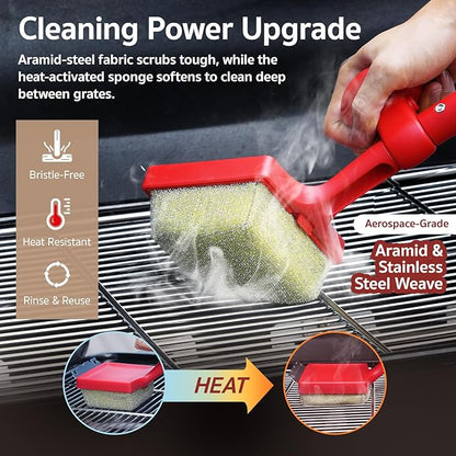 GASPRO Replaceable Cleaning Head for Steam Grill Brush, Bristle Free BBQ Grill Cleaning Pads with Heat-Activated Sponge, Safe for Most Grates, Replace & Reuse, Red