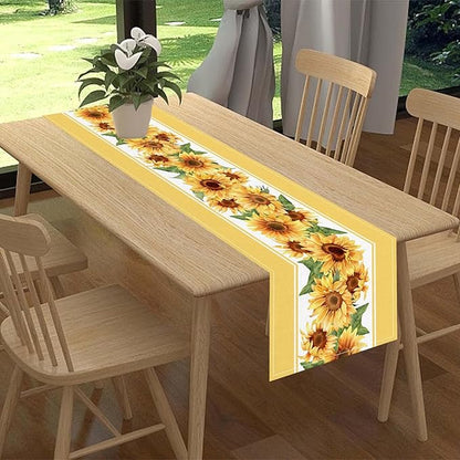 Yellow Sunflower Table Runner, Rustic Farmhouse Summer Sunshine Boho Floral Bee Rural Cottage Watercolor Decorations Table Decor for Home Kitchen Dining Patio Indoor Outdoor Cafe, 13"x108" Inch