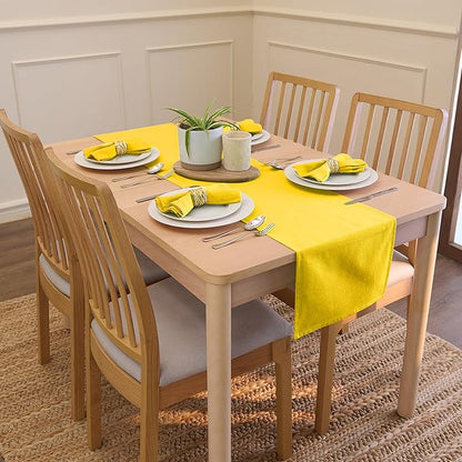 Encasa XO Table Runner 13x72 in Long | Cotton Canvas Fabric | Sunbeam Yellow Solid Color | for Dining Table Fall Decoration, Holiday & Christmas Festivals - Machine Washable