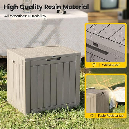 Zapdos Outdoor Storage Box, 31 Gallon Deck Box Indoor and Outdoor Use, Waterproof Resin Storage Bin for Package Delivery Patio Cushions Gardening Tools, Lockable, UV Resistant, Grey
