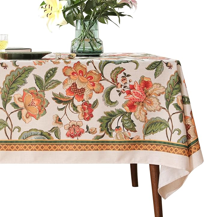 patdrea Designer Vintage Linen Square Tablecloth,Provencal Rustic Floral Pattern Tablecloths,Decorative Table Cover Cloth for Kitchen,Dining,Tea Party,Home,Christmas,67"*67"