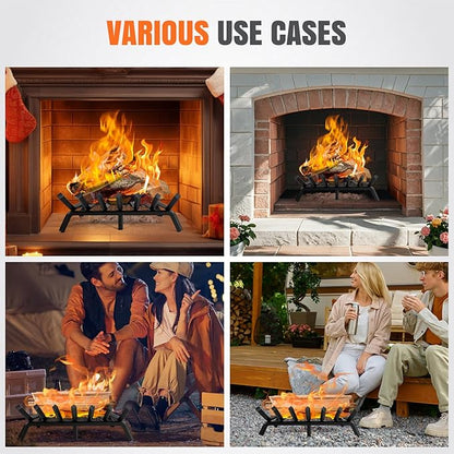Fireplace Grates with Ember Retainer- 21 Inch Fireplace Log Grate Heavy Duty Solid Steel 7-Bars, Fire Grate, Inside Wrought Cast Iron Wood Stove Pit for Indoor Outdoor Chimney Hearth
