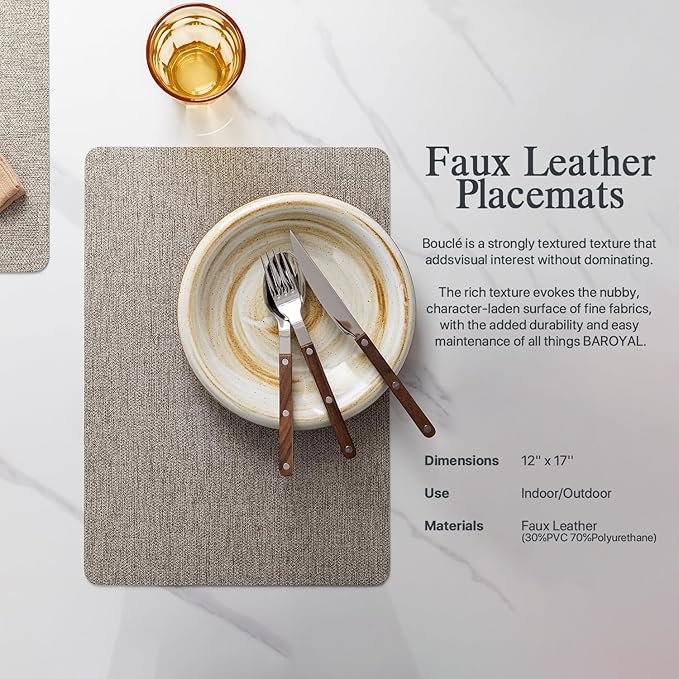 Faux Leather Placemats Set of 6 Vinyl Washable Wipeable Table Mats for Kitchen Dining Table Heat Resistant Waterproof Modern Indoor/Outdoor Placemats Non-Slip Easy Clean Place Mats (Mix Gray)