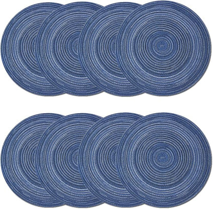 PIGCHCY Round Placemats Set of 8 Round Table Placemats Braided Cotton Place Mats 15 inch for Kitchen Dining Table Holiday Party (Blue)