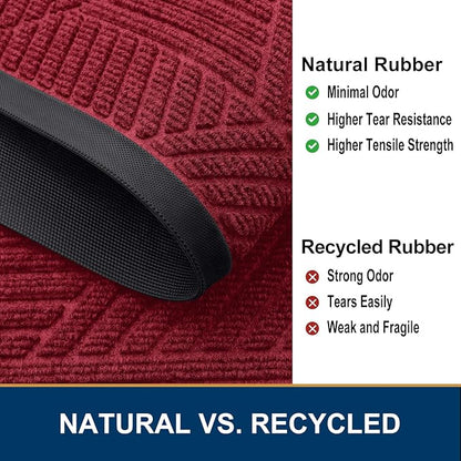 Smiry Front Door Mat Outside Entrance, Heavy Duty Sturdy Natural Rubber Doormat, Trap Dirt and Moisture, Easy Clean Low Profile Mats for Indoor Outdoor Entry, Irregular Triangle (47x32, Wine Red)
