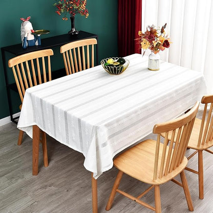 White Cotton Tablecloth for Rectangle Table Heavy Duty Farmhouse Vintage Tablecloth Washable Rustic Table Cover (White, 52''x 98'')