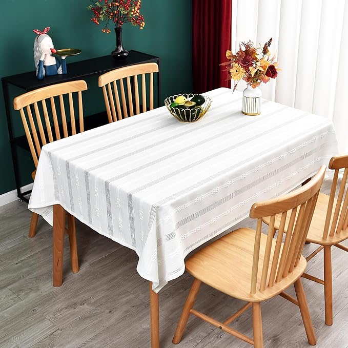 White Cotton Table Cloth for Rectangle Table Heavy Duty Farmhouse Vintage Tablecloth Washable Rustic Table Cover (White, 52''x70'')