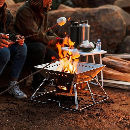 Lineslife Foldable Fire Pit with Grill for Camping Collapsible Portable Fire Pit with Campfire Grill & Tote Bag for Backyard, Patio, Picnic, BBQ