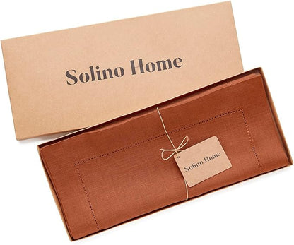 Solino Home Linen Cinnamon Table Runner 144 Inches Long - 100% Pure Linen Extra Long Table Runner 14 x 144 Inch - Classic Hemstitch