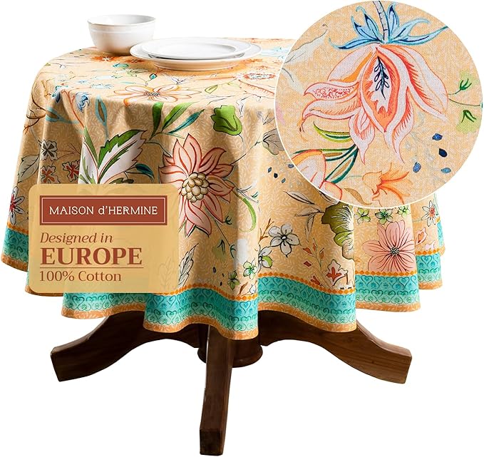 Maison d' Hermine Table Cloth Round Table 100% Cotton 69 Inches Tablecloth Reusable Decorative for Dining Room, Farmhouse, Home, Party, Festive & Wedding Spring Summer - Luxury Loft – Peach