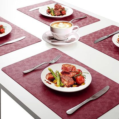 Vinyl Placemats Set of 8 Faux Leather 100% Waterproof Wipeable Washable Place Mats Heat Resistant Easy Clean Non-Slip Table Mats for Indoor Outdoor. (8,Red)