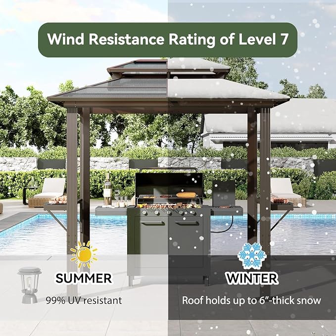 Aoxun 8'x5' Grill Gazebo with Polycarbonate Double Roof - Image 4