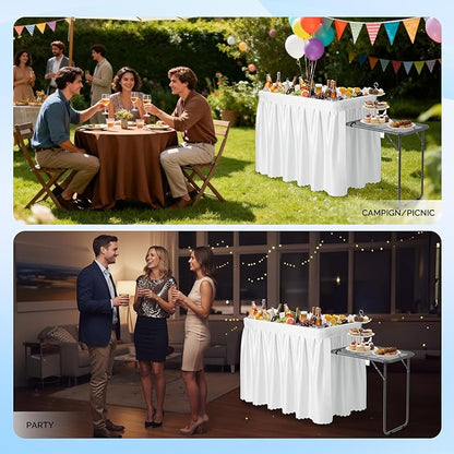 VINGLI Ice Table with Side Table, Portasble Cooler Table with Removable Skirt, Patio Table, Indoor & Outdoor Bar for Events, Parties and Camping White