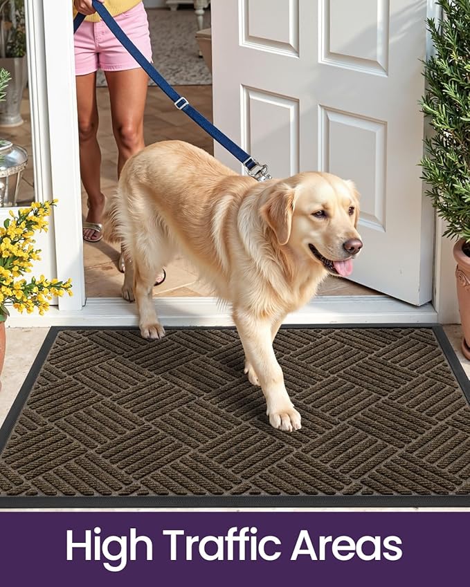 DEXI Front Door Mat Outside Entrance, 3x5 ft Rubber Entry Doormat Heavy Duty, Welcome Mats Non Slip for Inside House Floor Entryway Back Doors Exterior Patio, Diamond Brown