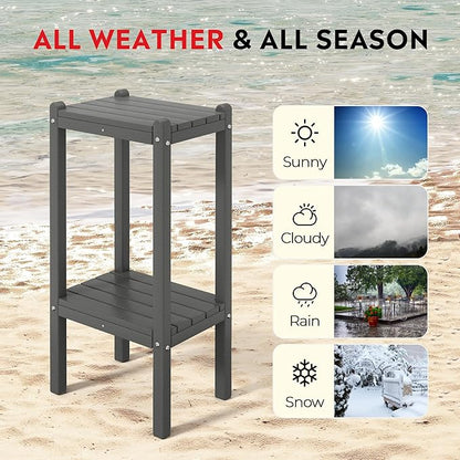 Costaelm Outdoor Side Table, 2-Tier Small Patio Coffee Tables for Outside, Outdoor End Tables for Patio, Adirondack Side Table for Outside, Outside Table for Pool, Porch, Garden, Gray