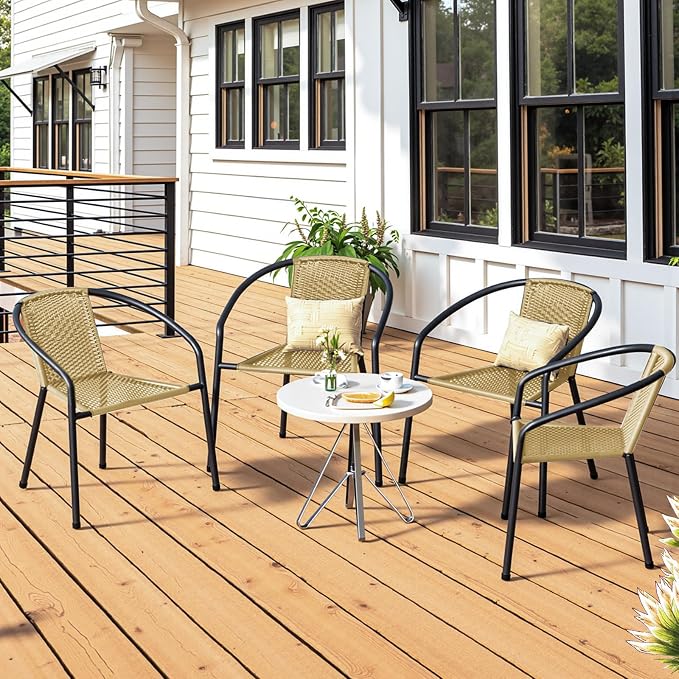 4 Pack Patio Stackable Rattan Chairs, Indoor-Outdoor Restaurant Bistro Wicker - Image 2