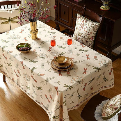 ISAENNE Designer Floral Linen Tablecloth Rectangular,French Off White Elegant Table Cloth,Washable Home Decor Tablecloths for Dining Thanksgiving Kitchen Christmas Party,55"*87"-Grace B