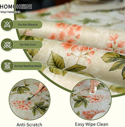 Rectangle Picnic Table Cloth, Elastic Waterproof Fitted Vinyl Tablecloths for 4 Foot Tables, Wipeable Flannel Backed Table Covers for Dining, Camping, Outdoor(Flower,24"x48")