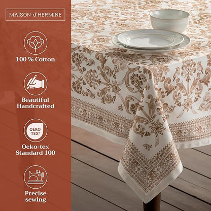 Maison d' Hermine Table Cloth Rectangle Table 100% Cotton 60 x 108 Inches Fall Tablecloth Reusable Everyday Use for Thanksgiving Christmas Decorations Dining Farmhouse Party (Allure)