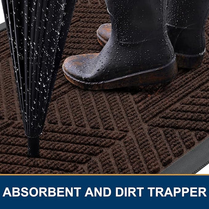 Smiry Front Door Mat Outside Entrance, Heavy Duty Sturdy Natural Rubber Doormat, Trap Dirt and Moisture, Easy Clean Low Profile Mats for Indoor Outdoor Entry, Irregular Triangle (59x24, Dark Brown)