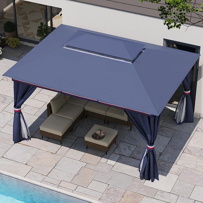 10'x12' Outdoor Gazebo, Metal Frame Heavy Duty Patio Canopy Tent Shelter - Image 8