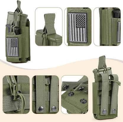 Open-Top Single/Double/Triple Molle Mag Pouch for 5.56mm M4 M16 AK AR Glock M1911 9mm Elastic Rifle Magazines Pistol Mag Pouches Holder Carrier with USA Flag Patch