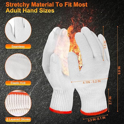 BBQ Gloves for Grilling Disposable Heat Resistant - 100 Nitrile Gloves + 4 Reusable Cotton Liners for Barbecue Smoker, Cooking Hot Meat - 10Mil Thick, Non-Slip Grip - Black Large