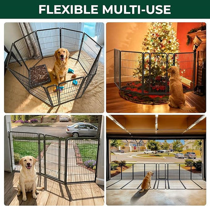 FXW Dog Gate Extra Wide Designed for Indoor Use, Adjustable Width Up to 219-inch Wide (40" H 8 Wire Panels for Medium and Large Dogs), Black