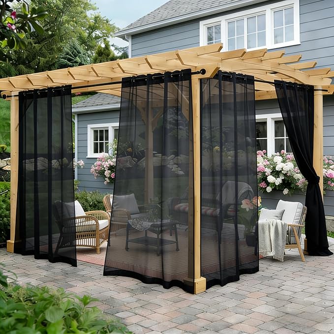 Outdoor Sheer Curtains for Patio Waterproof, 4 Panels Rod Pocket Indoor/Outdoor by Awnmeow