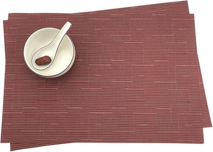Gugrida Placemats PVC Table Mats Woven Vinyl Placemats, Set of 6 (18"X12" Red Stripe)
