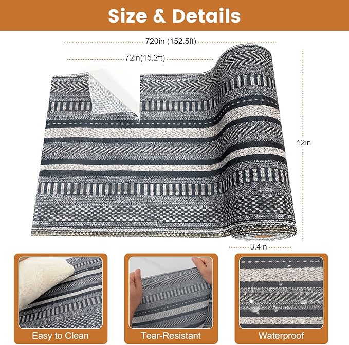 20 Pieces Boho Disposable Table Runners Roll 12x72 Inch, Non-Woven Waterproof Runners with Tear Line, Bohemian Decor for Wedding, Party, Events, Rustic Table Decorations Supplies (Stripe Grey)