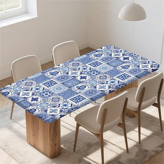 Rectangle Table Cloth Cover Waterproof Elastic Fitted Polyester Fitted Tablecloths for 4 Foot Tables for Indoor,Picnic, Camping, Outdoor （48" x 24"，Bohemia）