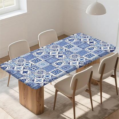 Rectangle Table Cloth Cover Waterproof Elastic Fitted Polyester Fitted Tablecloths for 4 Foot Tables for Indoor,Picnic, Camping, Outdoor （48" x 30"，Bohemia）