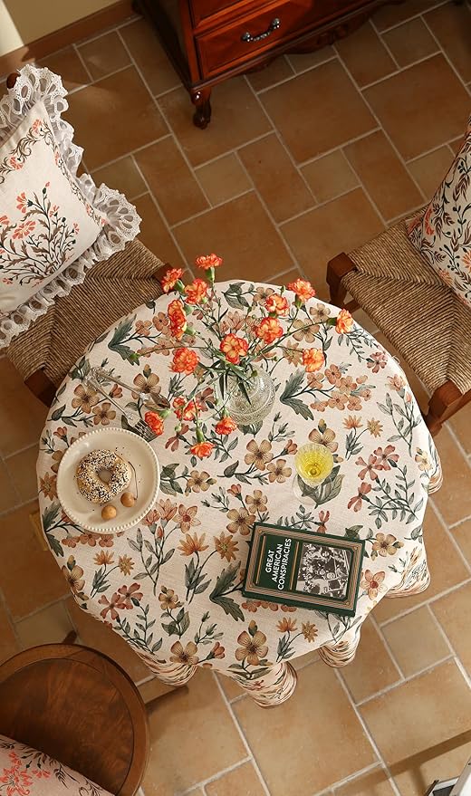 Designer Floral Linen Small Round Tablecloth,Vintage William Morris Soft and Durable Table Cloth,Decorative Table Cover for Kitchen,Dining,Thanksgiving,Christmas,Diameter 55"-Athea
