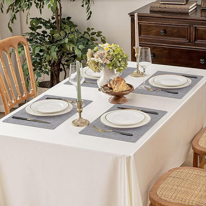 Romanstile Vinyl Placemats Set of 8-12 X 18 Inch - Heat Resistant Non-Slip Embossed Floral Place Mats 100% Waterproof Oilproof Wipeable Faux Leather Table Mats for Kitchen/Dining/Party, Grey