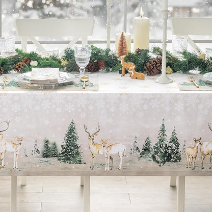 Maison d' Hermine Table Cloth Rectangle Table 100% Cotton 60 x 90 Inches Fall Tablecloth Reusable Everyday Use for Thanksgiving Christmas Decorations Dining Farmhouse Party (Deer in The Woods)