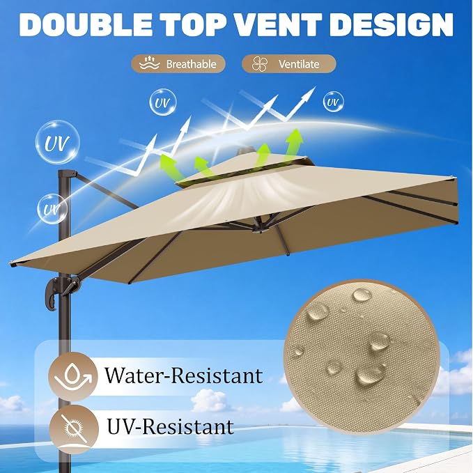 10x10Ft Patio Umbrella Outdoor Cantilever Rectangle Umbrella, 6-Level Tilt & - Image 2