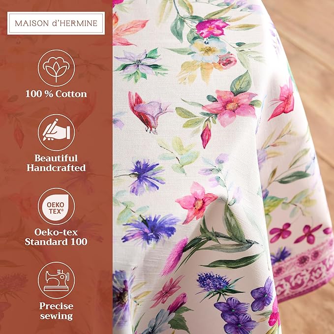 Maison d' Hermine Table Cloth Round Table 100% Cotton 69 Inches Tablecloth Reusable Decorative Everyday Use for Dining Room, Farmhouse, Home, Party, Festive & Wedding Spring Summer - Chardon