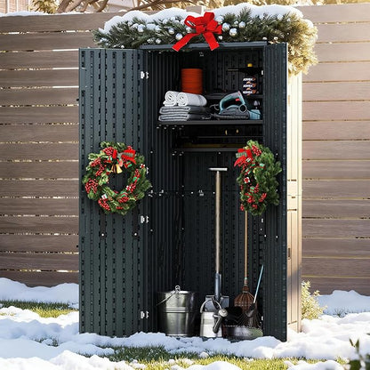 EHHLY Heavy Duty Tall Storage Cabinet Outdoor Weatherproof, 28 Cuft Garage Storage Cabinet with 4 Adjustable Shelves, Lockable Kitchen Pantry Closer Organizer, 31Wx23Lx66H, Sage Grey