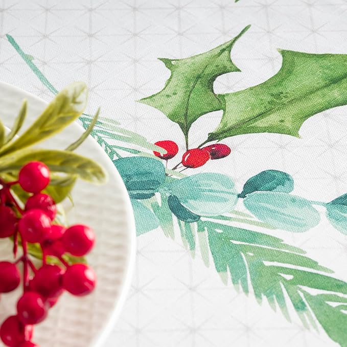 Maison d' Hermine Table Cloth Round Table 100% Cotton 69 Inches Fall Tablecloth Reusable Everyday Use for Thanksgiving Christmas Decorations Dining Farmhouse Party (Poinsettia Christmas)