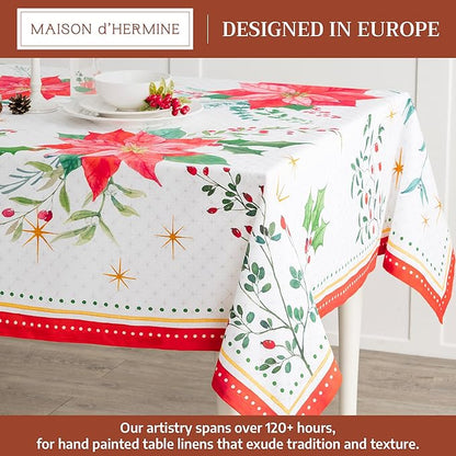 Maison d' Hermine Table Cloth Square Table 100% Cotton 60 x 60 Inches Fall Tablecloth Reusable Everyday Use for Thanksgiving Christmas Decorations Dining Farmhouse Party (Poinsettia Christmas)