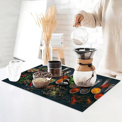 Various Herbs Placemats Set of 6,Spices for Cooking Table Mates Non-Slip Heat Resistant Washable Linen Place Mats for Party Kitchen Dining Decoration Indoor Outdoor 12"x18"
