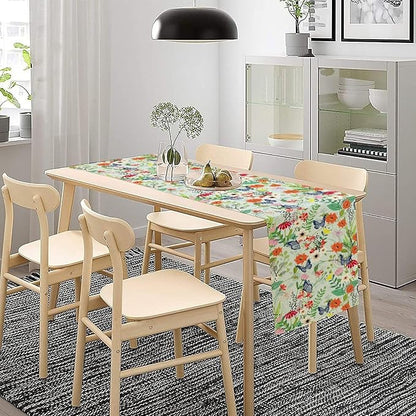 Butterfly Table Runner, Colorful Wildflower Butterfly Spring Table Runner for Holiday Kitchen Dining Home Party Outdoor 13x108in